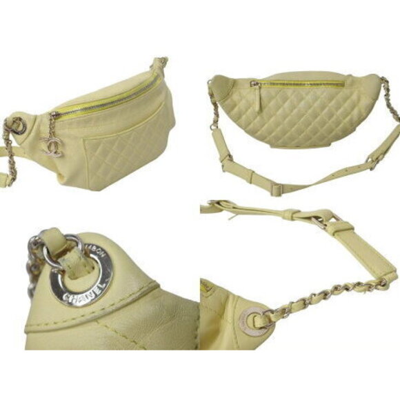 CHANEL waist bag Coco mark quilted lambskin yellow